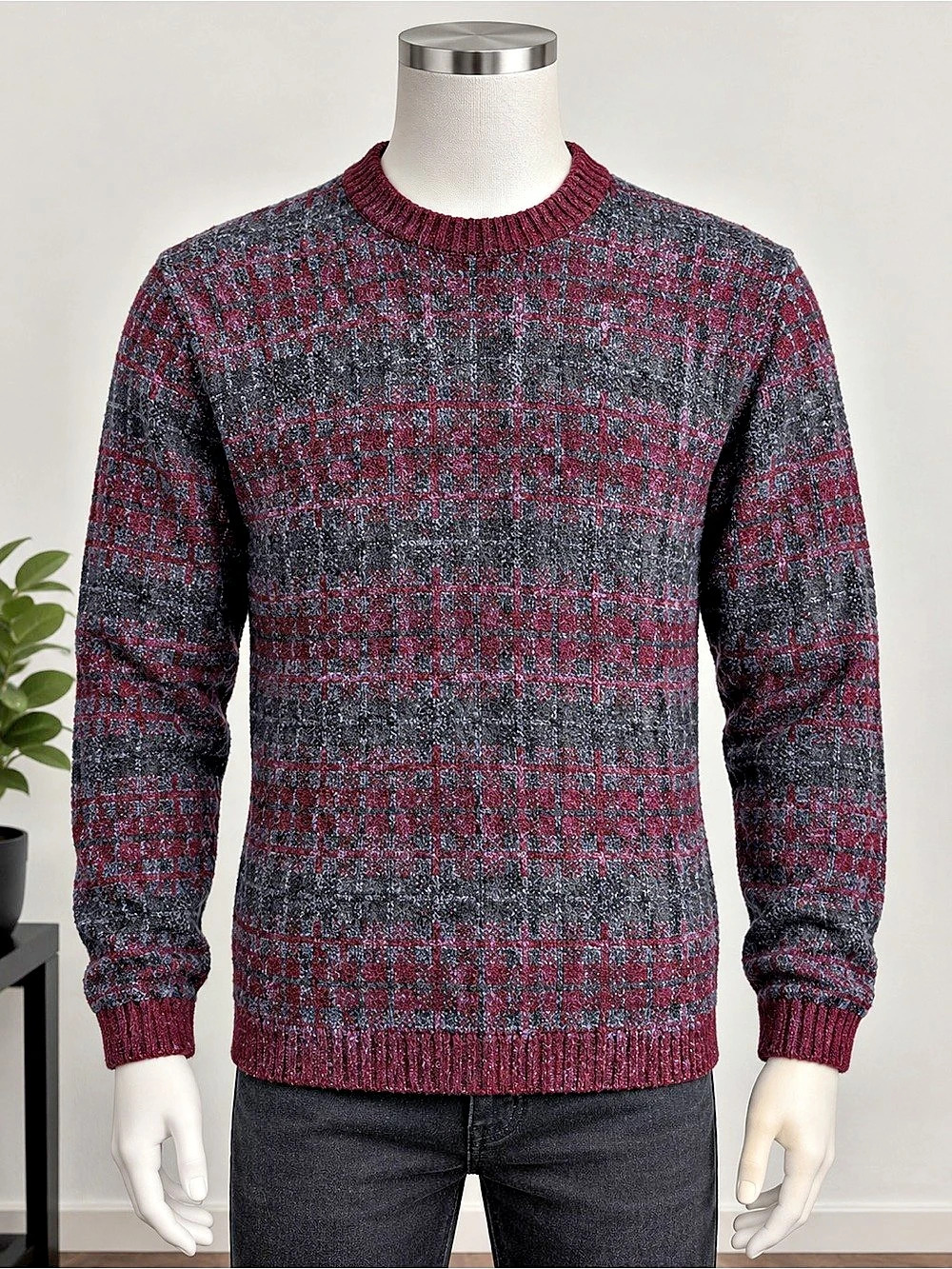 St. Johns Bay Men's Plaid Wool Blend Crewneck Size Medium